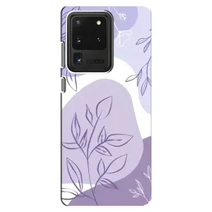 Силиконовый чехол с принтом в цветах на Samsung Galaxy S20 Ultra (Фиолетовые листья абстракция)