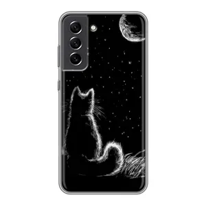 Чохол з принтом для Samsung Galaxy S21 FE (AlphaPrint) Модні коти (Котик і місяць)