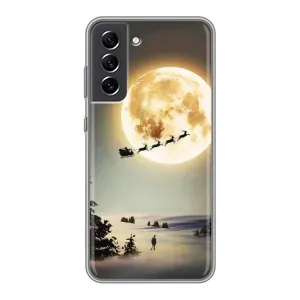 Новогодние, Праздничные Чехлы для Samsung Galaxy S21 FE - 2024 год (Санта на луне)