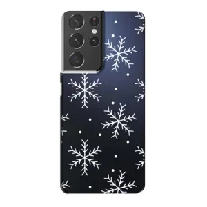 Зимні Чохли для Самсунг Галаксі S21 Plus - прозорий фон (Білі сніжинки)