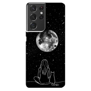 Чехол с рисунком кот на Samsung Galaxy S21 ultra (Девушка с котом)