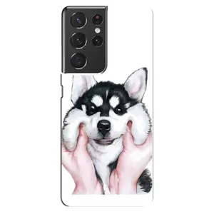 Чехол с Хаски для Samsung Galaxy S21 ultra - (AlphaPrint) (Хаски улыбака)