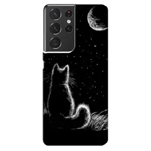 Чехол с принтом для Samsung Galaxy S21 ultra (AlphaPrint) Модные коты (Котик и луна)
