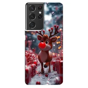 Яркий чехол для Samsung Galaxy S21 ultra с Зимними Оленятами (Олень среди подарков)