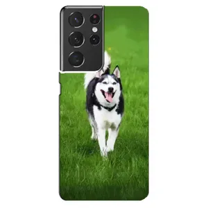 Чехол с Хаски для Samsung Galaxy S21 ultra - (AlphaPrint) (Радостный Хаски)