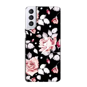 Чехлы с Цветами для Samsung Galaxy S21 (VPrint) (Цветочки на черном)