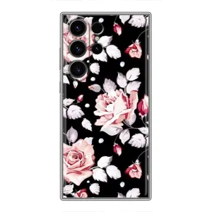 Чехлы с Цветами для Samsung Galaxy S22 Ultra (VPrint) (Цветочки на черном)