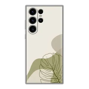 Силиконовый чехол с принтом в цветах на Samsung Galaxy S22 Ultra (Зеленая монстера дизайн)