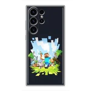 Чехол Майнкрафт на Samsung Galaxy S22 Ultra (AlphaPrint) Minecraft (персонажи Minecraft)