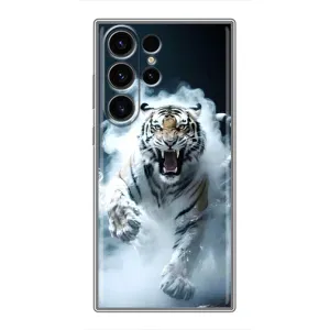 Чохол з картинкою 'Хижаки' для Samsung Galaxy S22 Ultra (Білий тигр у диму)