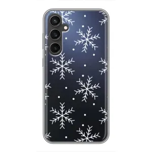 Зимні Чохли для Samsung Galaxy S23 FE - прозорий фон (Білі сніжинки)