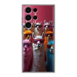 Чехол с принтом стильные животные для Самсунг С23 Ультра (Ламы в очках)