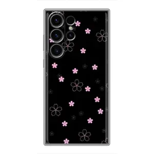 Чехол с розовым рисунком для Samsung Galaxy S23 Ultra (Розовые цветы на черном)
