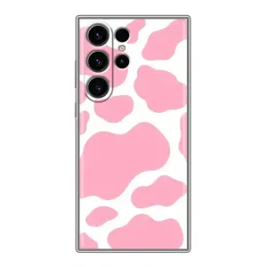 Чохол з принтом корови на Самсунг Галаксі S23 Ультра (Рожевий принт)