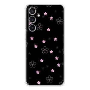 Чохол з розовим принтом для Samsung Galaxy S24 FE (Рожеві квіти на чорному)