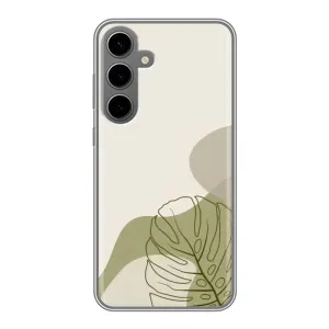 Силиконовый чехол с принтом в цветах на Samsung Galaxy S24 Plus (Зеленая монстера дизайн)