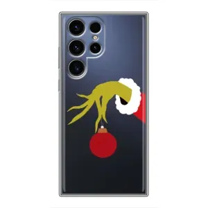 Зимние Чехлы для Самсунг С24 Ультра - прозрачный фон (Гринч с игрушкой)