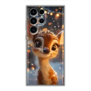 Яркий чехол для Samsung Galaxy S24 Ultra с Зимними Оленятами (Олененок среди гирлянд)