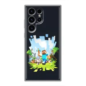 Чехол Майнкрафт на Samsung Galaxy S24 Ultra (AlphaPrint) Minecraft (персонажи Minecraft)