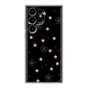 Чехол с розовым рисунком для Samsung Galaxy S24 Ultra (Розовые цветы на черном)