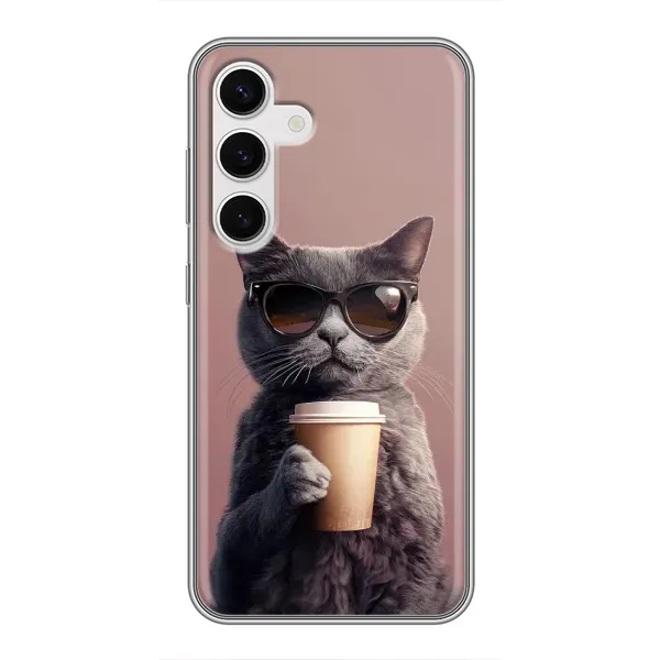 Чохол з принтом «Кіт з кавою» для Samsung Galaxy S24 Чохол з принтом «Кіт з кавою» для Samsung Galaxy S24
