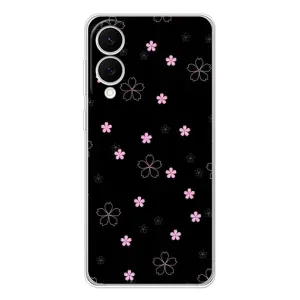 Чехол с розовым рисунком для Samsung Galaxy S25 Edge (Розовые цветы на черном)