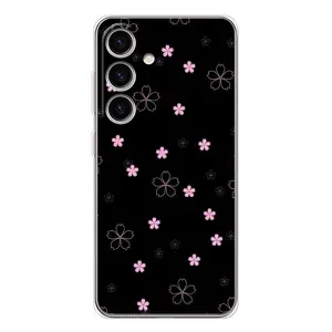 Чохол з розовим принтом для Samsung Galaxy S25 FE (Рожеві квіти на чорному)