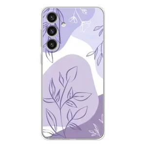 Силиконовый чехол с принтом в цветах на Samsung Galaxy S25 Plus (Фиолетовые листья абстракция)