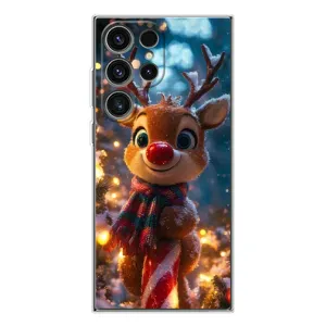 Яркий чехол для Samsung Galaxy S25 Ultra с Зимними Оленятами (Олень с шарфом)