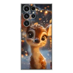 Яркий чехол для Samsung Galaxy S25 Ultra с Зимними Оленятами (Олененок среди гирлянд)