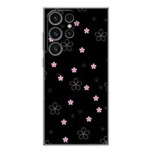 Чехол с розовым рисунком для Samsung Galaxy S25 Ultra (Розовые цветы на черном)