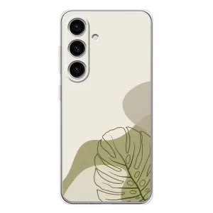 Силиконовый чехол с принтом в цветах на Samsung Galaxy S25 (Зеленая монстера дизайн)
