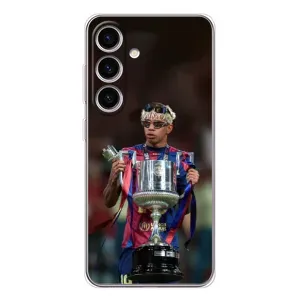 Чехол с футболистом Ламин Ямаль Samsung Galaxy S25 (Ямаль с кубком)
