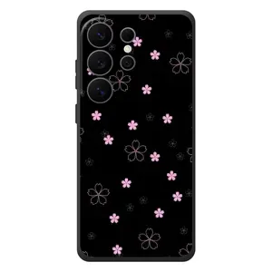 Чехол с розовым рисунком для Samsung Galaxy S26 Ultra (Розовые цветы на черном)