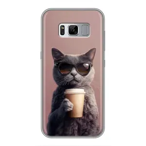 Чохол з принтом стильні тварини для Samsung Galaxy S8, G950 (Кіт з кавою)