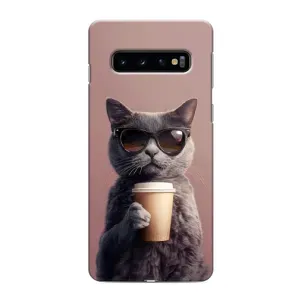 Чохол з принтом стильні тварини для Самсунґ Ґелексі S10 Плюс (Кіт з кавою)