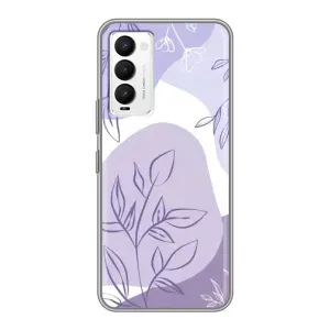 Силиконовый чехол с принтом в цветах на Tecno Camon 18 / Camon 18P (Фиолетовые листья абстракция)