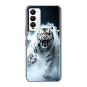 Чохол з картинкою 'Хижаки' для Tecno Camon 18 / Camon 18P (Білий тигр у диму)