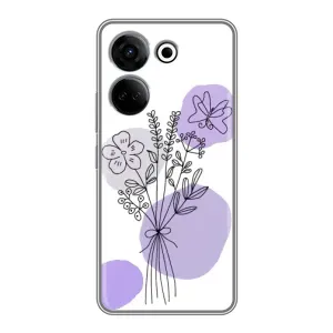 Силиконовый чехол с принтом в цветах на Tecno Camon 20 (Букет фиолетовая абстракция)