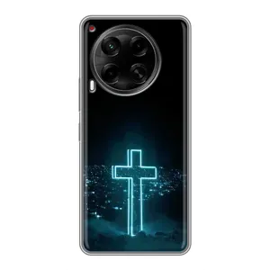 Чехол для Tecno Camon 30 (CL6) (AlphaPrint) - (Христианские) (Крест и город)