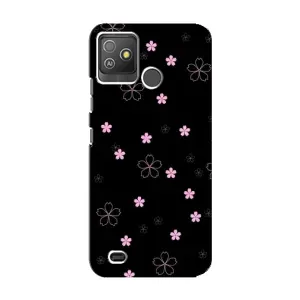 Чохол з розовим принтом для Tecno Pop 5 GO (Рожеві квіти на чорному)