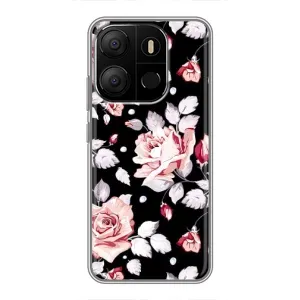 Чохли з квітами для Tecno Pop 7 Pro (VPrint) (Квіти на чорному)