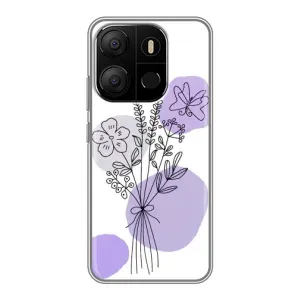 Силиконовый чехол с принтом в цветах на Tecno Pop 7 Pro (Букет фиолетовая абстракция)