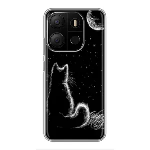 Чохол з принтом для Tecno Pop 7 Pro (AlphaPrint) Модні коти (Котик і місяць)