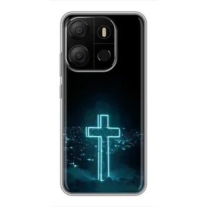 Чехол для Tecno Pop 7 Pro (AlphaPrint) - (Христианские) (Крест и город)