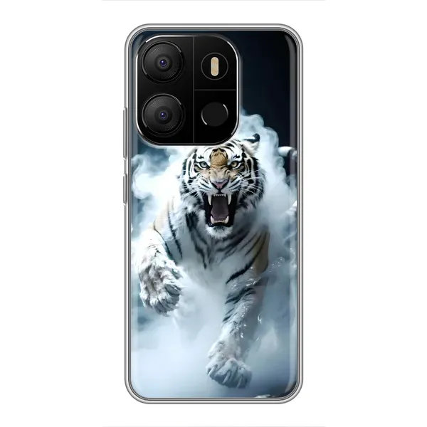 Чехол с принтом «Белый тигр в дыму» для TECNO Pop 7 Pro