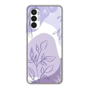 Силиконовый чехол с принтом в цветах на Tecno POVA 3 (LF7n) (Фиолетовые листья абстракция)