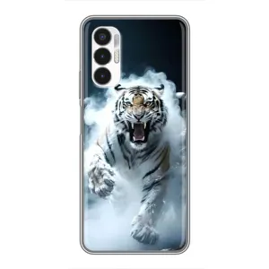 Чехол с картинкой «Хищники» для Tecno POVA 3 (LF7n) (Белый тигр в дыму)