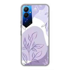 Силиконовый чехол с принтом в цветах на Tecno POVA 4 (LG7n) (Фиолетовые листья абстракция)