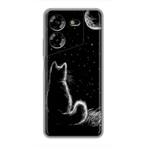 Чохол з принтом для Tecno POVA 5 (LG7n) (AlphaPrint) Модні коти (Котик і місяць)
